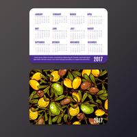 Calendario tascabile con prodotti ecologici, frutta e rami Argan. vettore