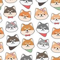 carino shiba inu cucciolo di cane cartone animato doodle seamless pattern vettore