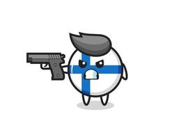 il simpatico personaggio distintivo della bandiera della finlandia spara con una pistola vettore