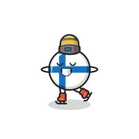 cartone animato distintivo della bandiera della finlandia come un giocatore di pattinaggio sul ghiaccio che fa esibirsi vettore