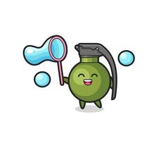 cartone animato felice granata che gioca bolla di sapone vettore