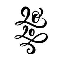 Testo di numero di calligrafia dell&#39;iscrizione di vettore di flourish disegnato a mano 2020