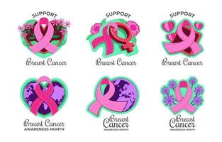 collezione di adesivi per la consapevolezza del cancro al seno