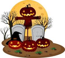 buon halloween con jack-o'-lantern al cimitero vettore