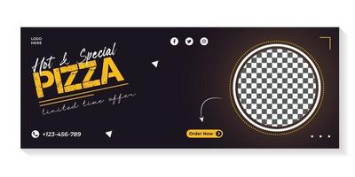 modello di copertina per social media pizza deliziosa vettore