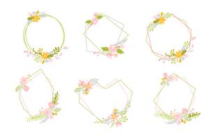 Set di corona di primavera geometrica con fiore. Struttura del giardino di vettore astratto erba piatta.