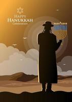 un ebreo ortodosso che celebra l'hanukkah vettore
