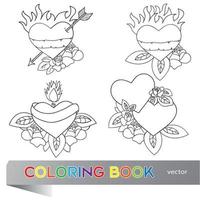 disegno del tatuaggio del cuore - set flash - libro da colorare vettore