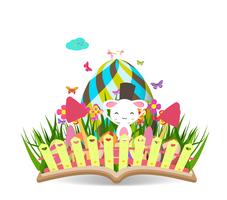 primavera uovo di Pasqua con erba e fioritura nel libro vettore