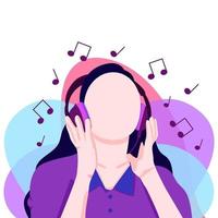 ragazza che ascolta musica in cuffia vettore