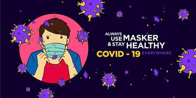 illustrazione di un uomo che usa masker per attaccare il coronavirus vettore