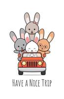 simpatico coniglio e amici saluto cartone animato scarabocchio icona illustrazione vettore