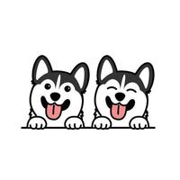 simpatico cane husky siberiano che sorride sopra il fumetto del muro, illustrazione vettoriale