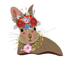 Carino carta con coniglio adorabile. Coniglio in una corona di fiori vettore