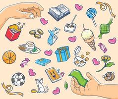 mani con kawaii e icona carina doodle illustrazione vettore