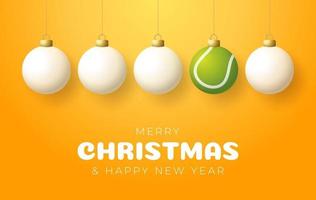 tennis buon natale e felice anno nuovo sport biglietto di auguri vettore