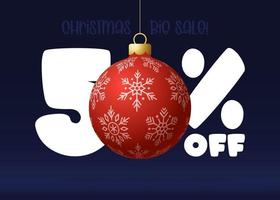 banner di grande vendita di buon natale. saldi di natale con il 50% di sconto sul banner vettore