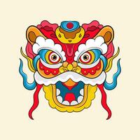 Cinese Leone danza testa, Cina lunare nuovo anno Drago maschera. tradizionale asiatico carattere, costume per vacanza celebrazione, cartone animato design elemento isolato su bianca sfondo vettore