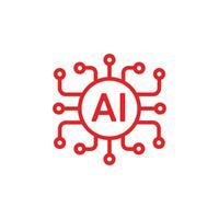 rosso artificiale intelligenza ai processore patata fritta vettore linea arte icona simbolo per grafico disegno, logo, ragnatela luogo, sociale media. dati schema simbolo isolato su bianca sfondo