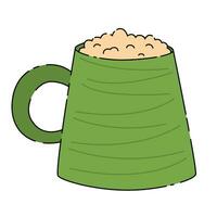 grande tazza di caldo caffè con schiuma, cappuccino e latte macchiato nel boccale piatto vettore illustrazioni isolato su bianca sfondo