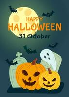 Halloween festa invito carta per vacanze. zucca e pipistrelli, fantasmi. vettore illustrazione.
