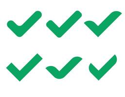 sporco verde diverso forme, teak v con grafico design vettore illustrazione impostato isolato su bianca sfondo. segno di spunta simbolo sì pulsante per voto nel un' casella di controllo, in linea, eccetera.