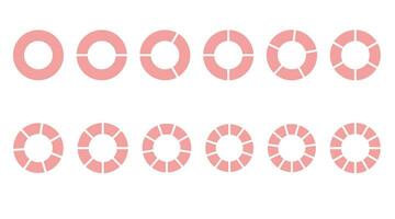 frazioni di matematica, frazioni vettore il giro. rosa il giro parti. un' impostato di piccolo segmenti. semplice geometria. vettore illustrazione su trasparente sfondo