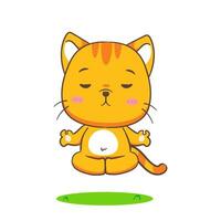 carino gatto cartone animato personaggio yoga. chibi adorabile animale concetto design. isolato bianca sfondo. vettore arte illustrazione.