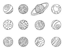 impostato di pianeti nel spazio scarabocchio, semplice spazzola disegnato design. vettore illustrazione per bambini