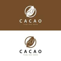 cioccolato fagiolo logo, cioccolato pianta design con semplice seme foglia e stelo concetto, per attività commerciale il branding vettore