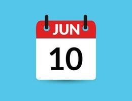 giugno 10. piatto icona calendario isolato su blu sfondo. Data e mese vettore illustrazione