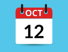 ottobre 12. piatto icona calendario isolato su blu sfondo. Data e mese vettore illustrazione