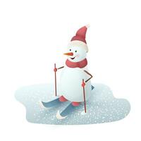 allegro pupazzo di neve sci. vettore illustrazione