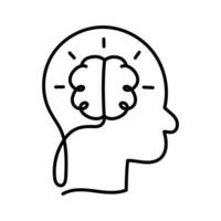 un icona con un' di persona profilo con un' cervello dentro, simboleggiante intelligenza, capacità intellettuali, e un' riflessivo individuale. vettore