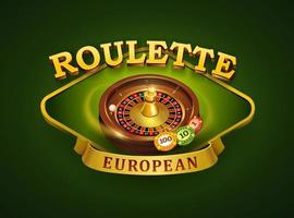 logo della roulette europea. gioco da casinò con gettoni volanti vettore