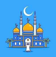 moschea islamica con un credente. Ramadan, la religione dell'Islam. vettore