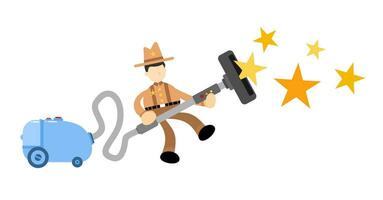 cowboy America e vuoto addetto alle pulizie pulito catturare stella cartone animato scarabocchio piatto design stile vettore illustrazione