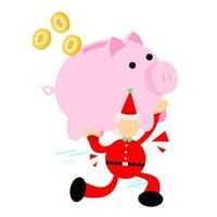 contento Natale rosso Santa Claus e maiale banca i soldi dollaro economia cartone animato scarabocchio piatto design stile illustrazione vettore illustrazione