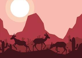 impala cervo animale silhouette deserto savana paesaggio piatto design vettore illustrazione