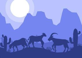 montagna capra animale silhouette deserto savana paesaggio piatto design vettore illustrazione