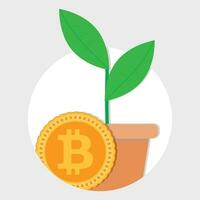 crescita crypto moneta vettore piatto icona. crescita e sviluppo ico, d'oro moneta profitto illustrazione