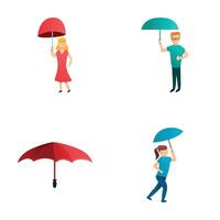 ombrello icone impostato cartone animato vettore. personaggio sotto pioggia ombrello. vettore