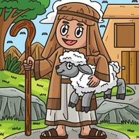 cristiano pastore pecora colorato cartone animato vettore