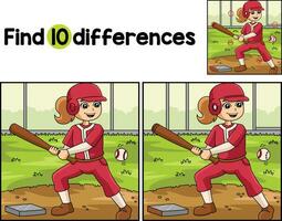 ragazza giocando baseball trova il differenze vettore