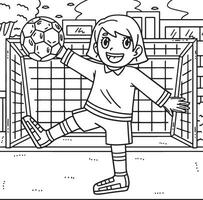 calcio ragazza obbiettivo custode colorazione pagina per bambini vettore