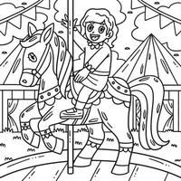 circo bambino su cavallo colorazione pagina per bambini vettore