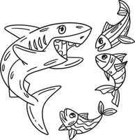 squalo e pesce amico isolato colorazione pagina vettore
