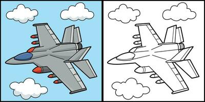Jet combattente colorazione pagina colorato illustrazione vettore