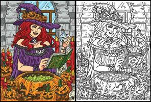 Halloween strega con pozione colorazione illustrazione vettore