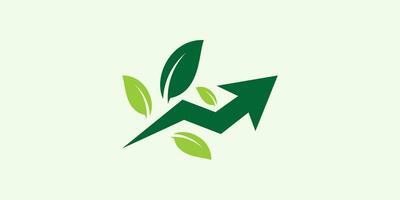 crescita logo design con freccia direzione elementi con le foglie. vettore